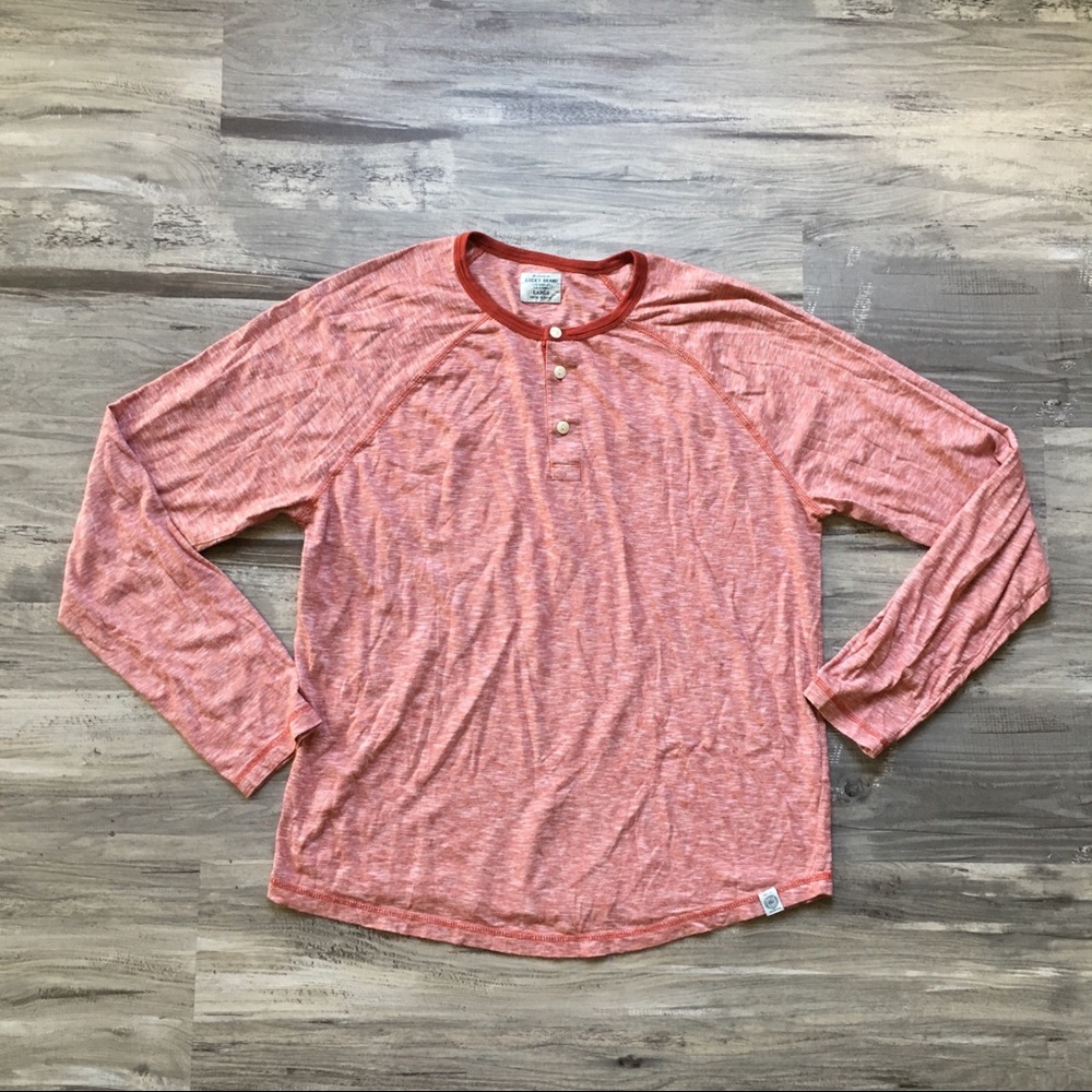 Lucky Brand Large Henley Red Long Sleeve Shirt